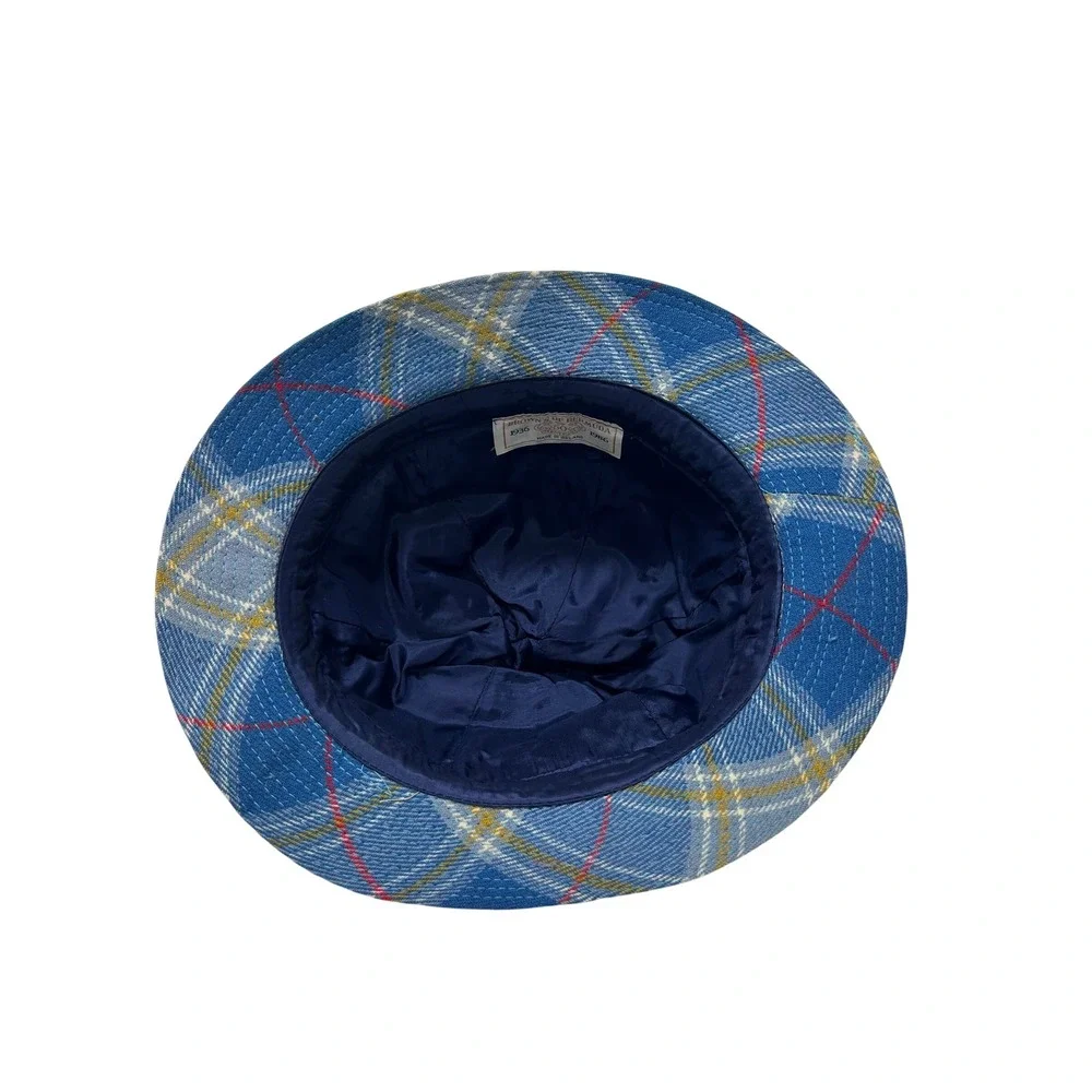 Vintage Browns of Bermuda 80s Tartan Plaid Bucket Hat Blue‎ Wool Made in Ireland
